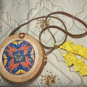 woven bag with butterfly design